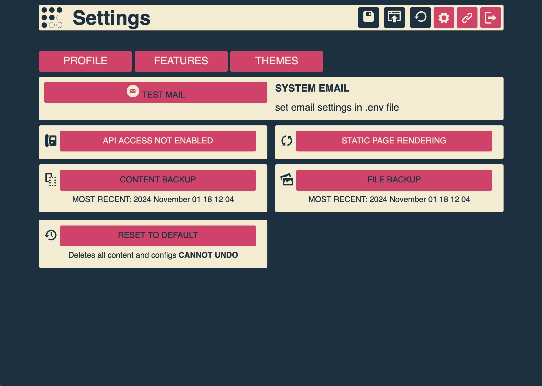 Settings Features